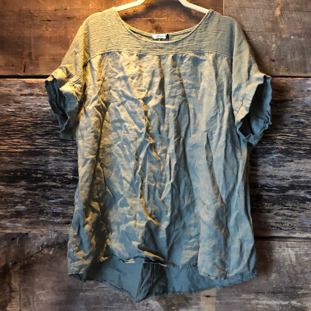 Olive green linen shorts sleeve top